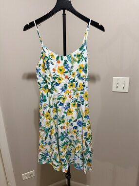 Old Navy White Midi Sundress with Yellow, Blue & Green Floral Print: M